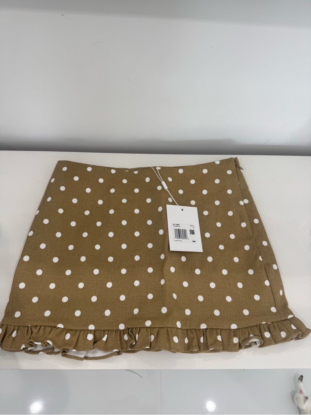 Endless Rose Polka Dot Ruffle Hem Mini Skirt - Tan/White